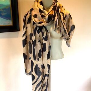 Vintage Collection 18 scarf animal print shiny sheen large wrap scarf fringe